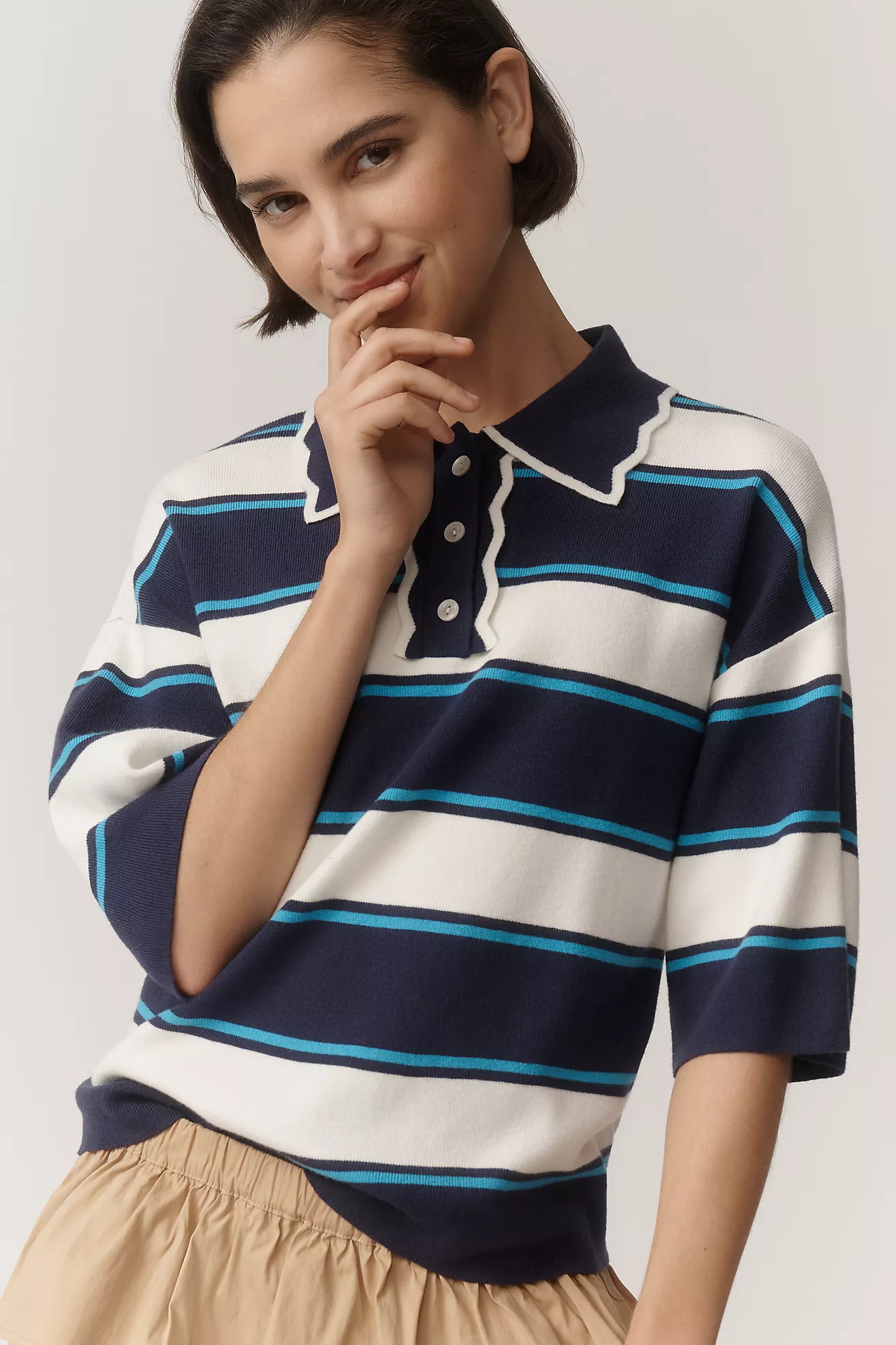 Maeve Boxy Scalloped Polo Shirt | Anthropologie (US)