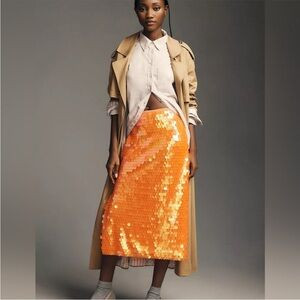Anthropologie Orange Sequin Pencil Skirt | Poshmark