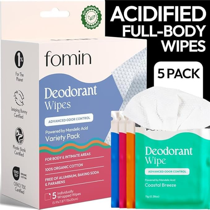 FOMIN Acidified Travel Deodorant Wipes For Women & Men - 5 Count - pH Balanced, Mini Deodorant Tr... | Amazon (US)