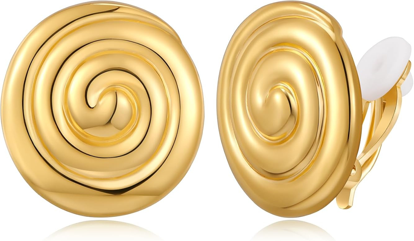 MUYAN Gold Silver Chunky Clip on Earrings for Women Curved Square Thick Clip Earrings Everyday Li... | Amazon (US)