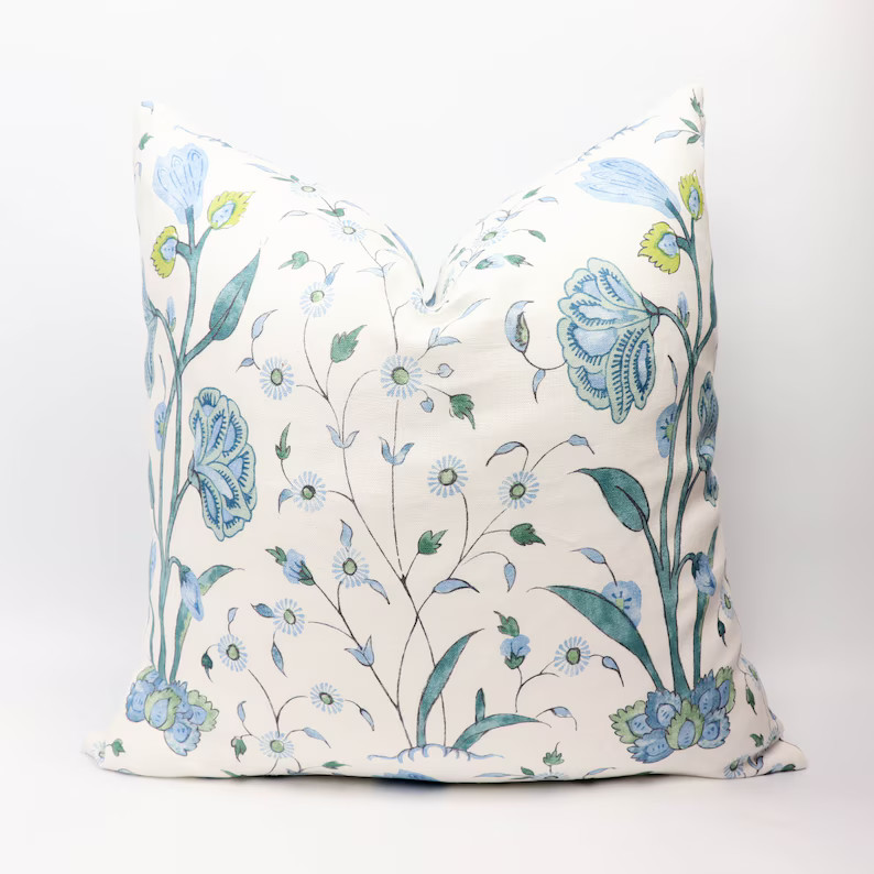 Schumacher Khilana Floral Pillow Cover in Peacock 178331 // | Etsy | Etsy (US)