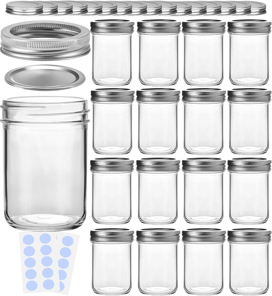 KAMOTA Mason Jars, 8 oz Glass Jars With Regular Lids and Bands, Ideal for Jam, Honey, Wedding Fav... | Amazon (US)