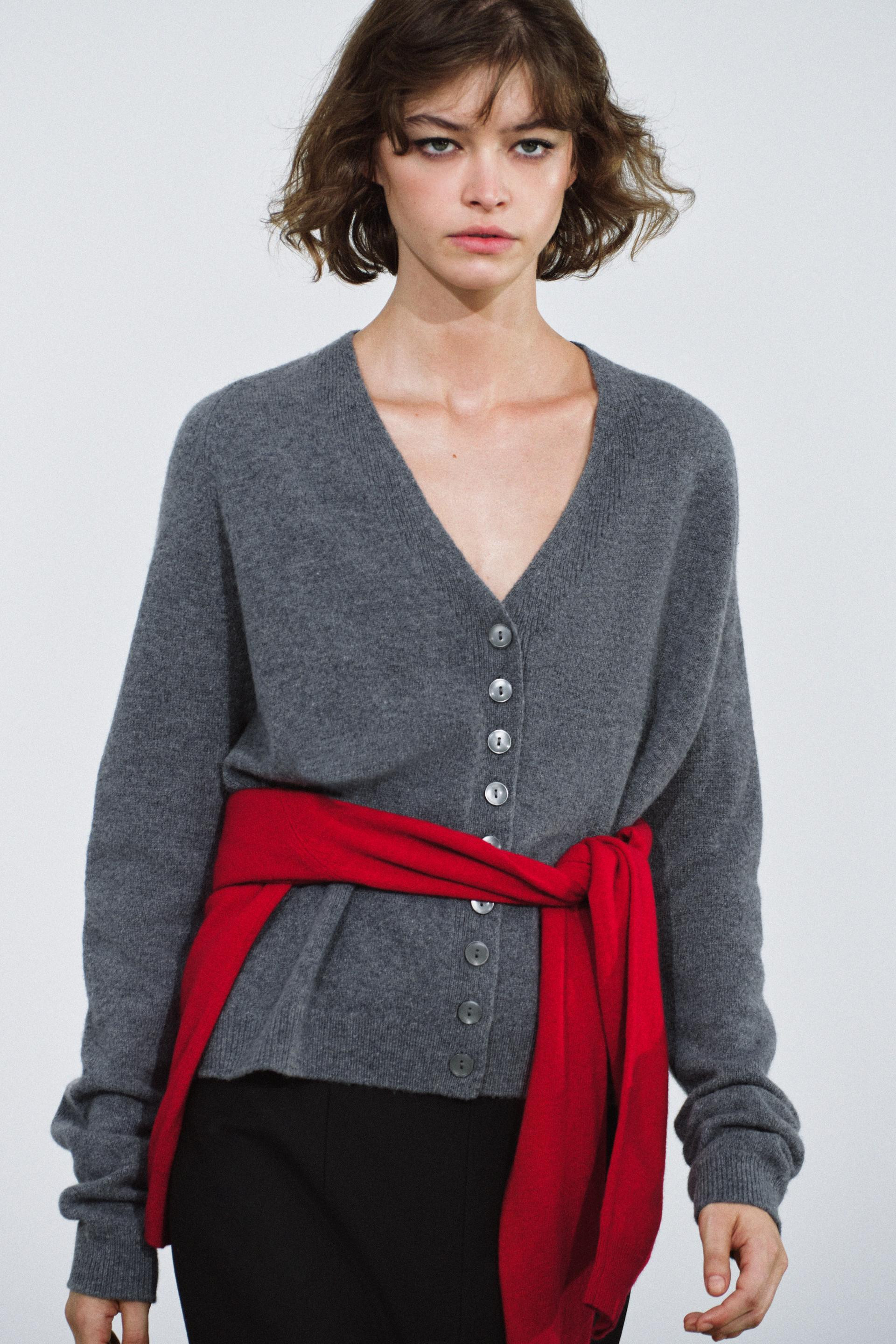Zara - 100% Wool V-Neck Cardigan - Mid-Gray - S - Woman | Zara US
