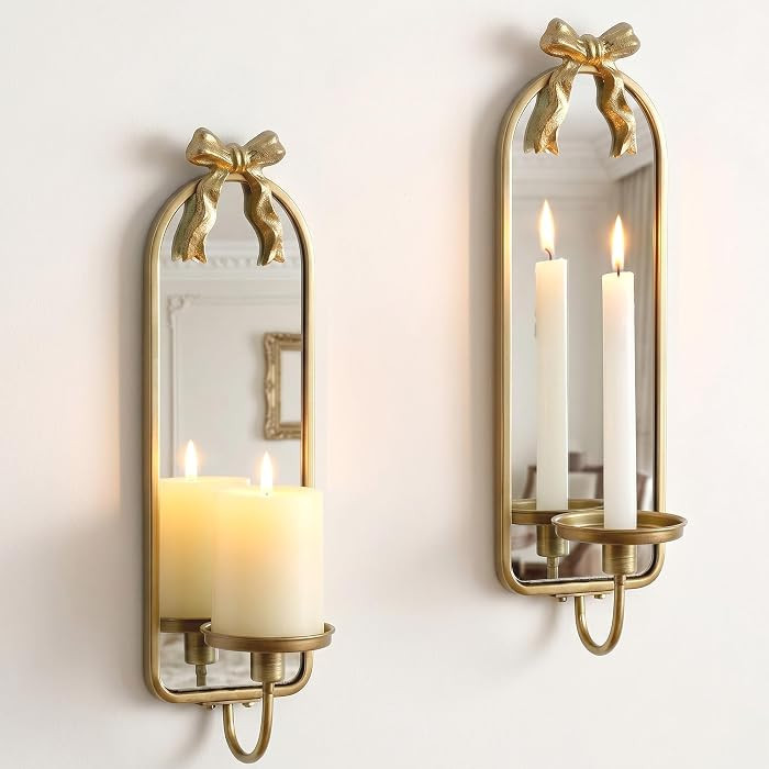 Gold Candle Sconces Wall Decor: Modern Decorative Wall Candle Holder Set of Two for Bedroom - Vin... | Amazon (US)