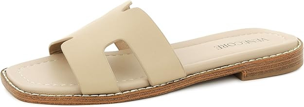 Carla 2 Flat Slide Sandals for Women – Faux Leather Sandals Women’s Summer Shoes – Comforta... | Amazon (US)