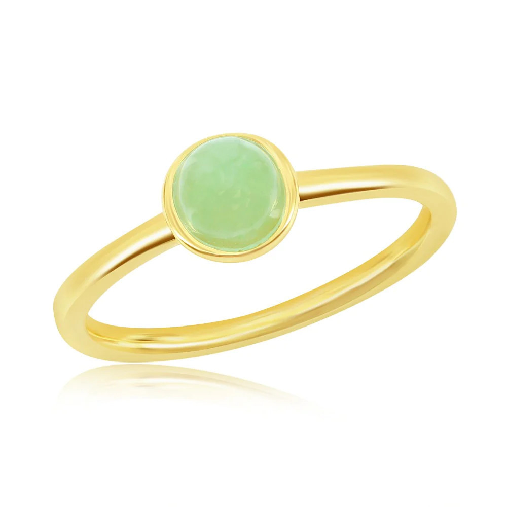 Sterling Silver 5MM Round Jade Solitaire Ring - Gold Plated | Shop Simon