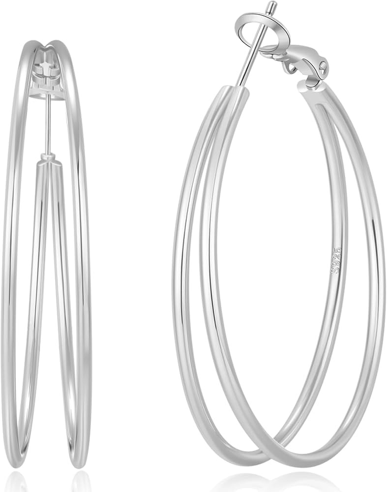 OOOPEL Large Thin Double Hoop Earrings for Women Lightweight Hypoallergenic 925 Sterling Silver P... | Amazon (US)