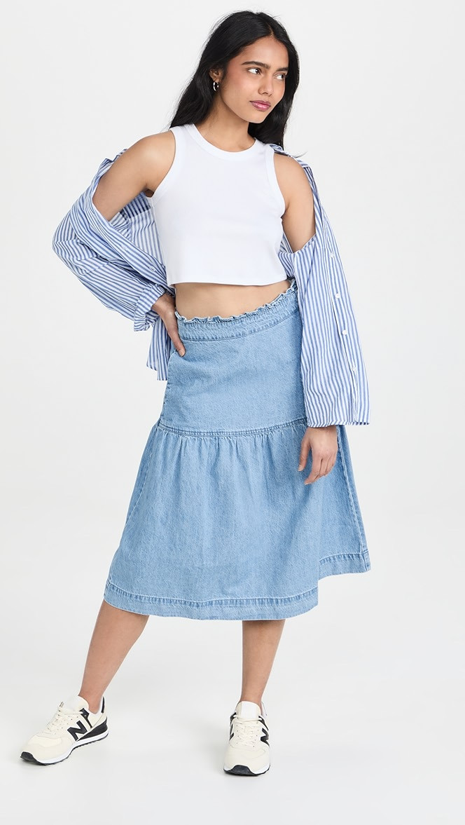 Madewell Indigo Tiered Midi Skirt | SHOPBOP | Shopbop