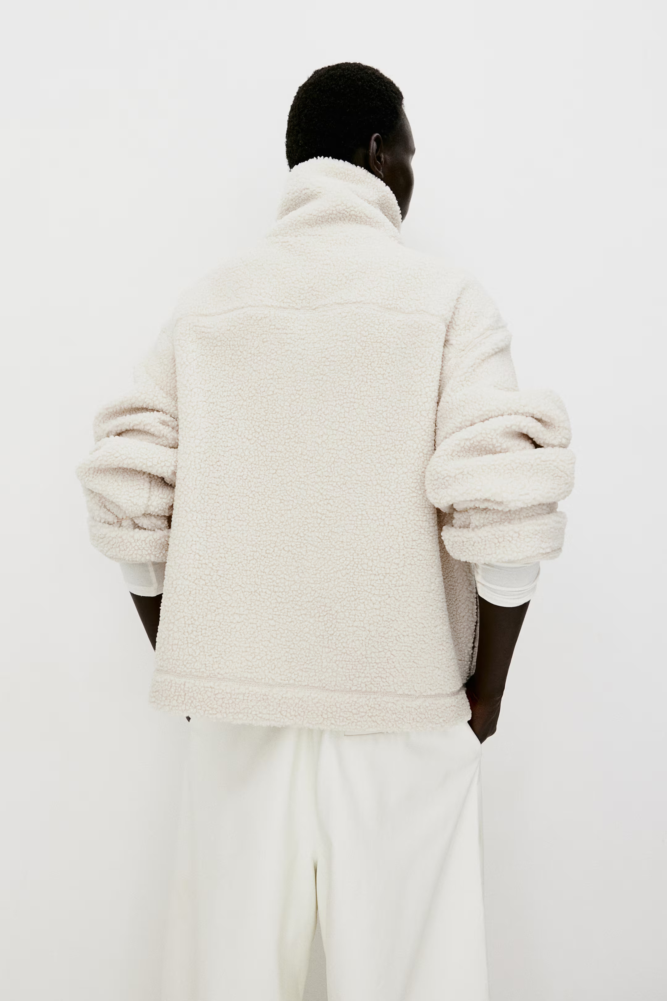 Teddy Bear Jacket - Mock Turtleneck - Long sleeve - Light beige - Ladies | H&M US | H&M (US + CA)