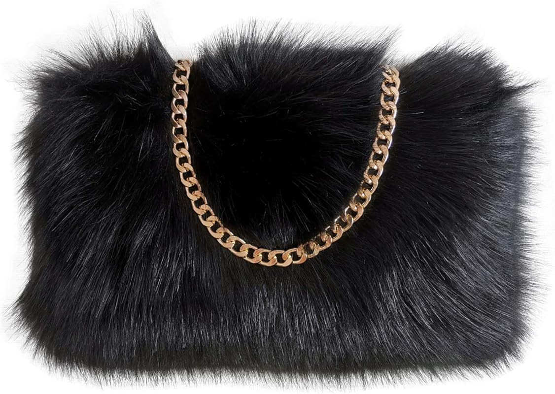 FHQHTH Faux Fox Fur Purse Fuzzy Handbags for Women Evening Handbags Al alloy Shoulder Strap | Amazon (US)