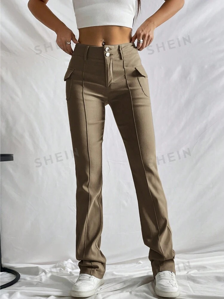 SHEIN EZwear Flap Pocket Side Boot-cut Leg Pants | SHEIN