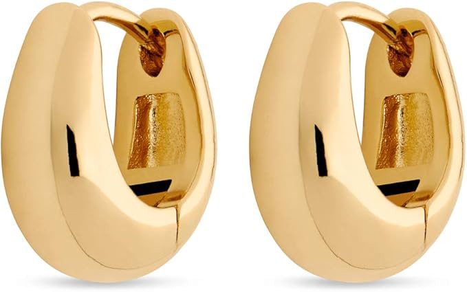 Highstreet 14K Gold Plated and Sterling Silver Plated Polished Huggie Hoop Earrings for Women | L... | Amazon (US)