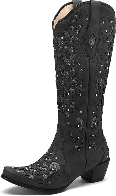 SaraIris Black Cowgirl Boots for Women Cowboy Boots Western Boots Chunky Heel Pointed Toe Pull On... | Amazon (US)