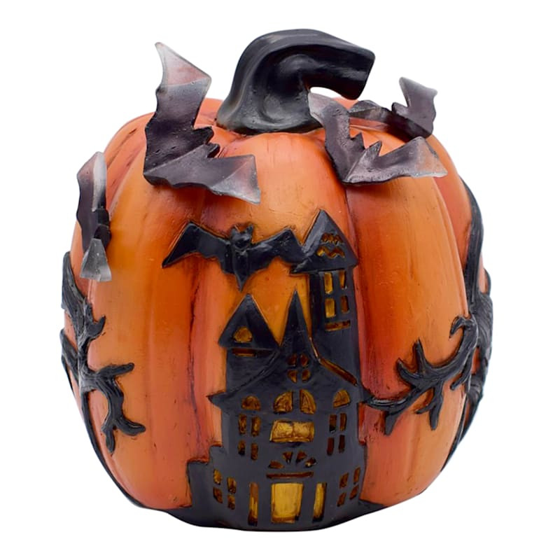 Homespun Halloween Haunted House Light-Up Pumpkin, 7.2" | At Home