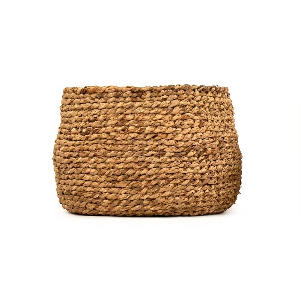 Zentique Round Concave Hand Woven Water Hyacinth Large Basket without Handles, Brown | The Home Depot