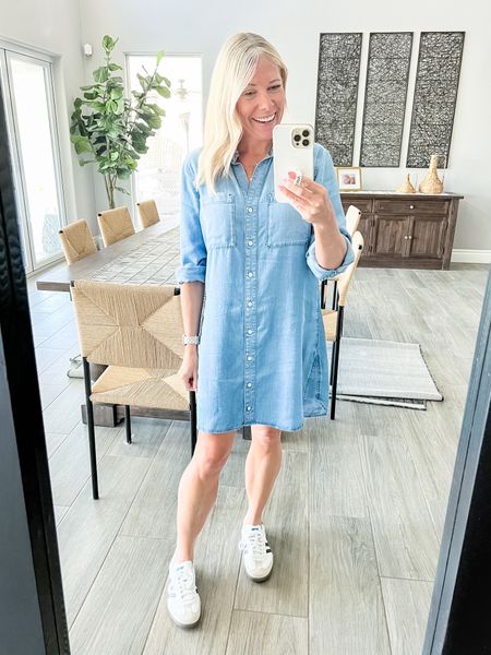 Chambray shirt dress with samba sneakers. In the XS dress and 6 sneakers (run big I’m a womens 8)  

#LTKSeasonal #LTKStyleTip