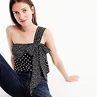 Silk one-shoulder bow top in polka dot | J.Crew US