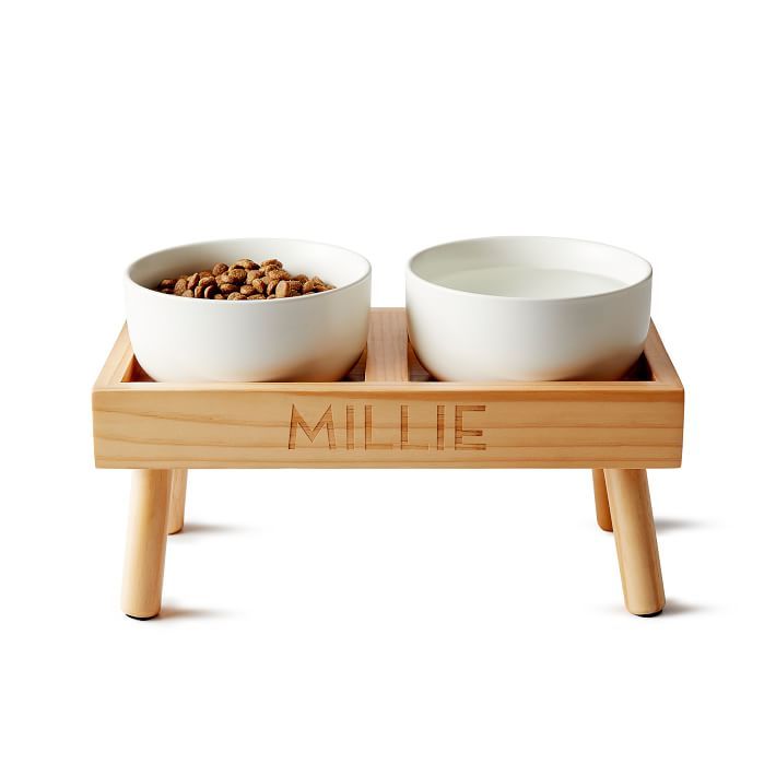 Ceramic Dog Bowls with Wooden Stand | Mark and Graham