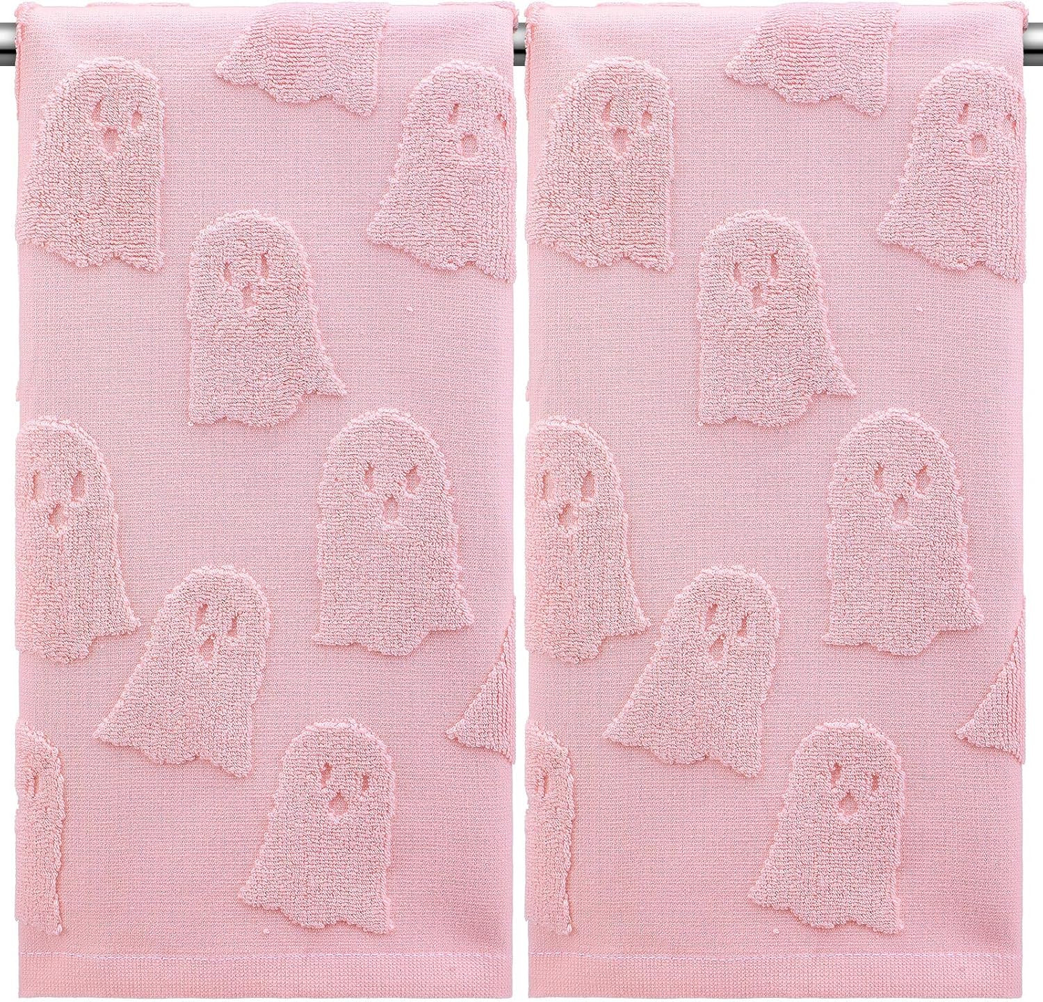 SmoothNovelty 2 Pcs Pink Ghost Hand Towels for Bathroom 100% Cotton | Amazon (US)