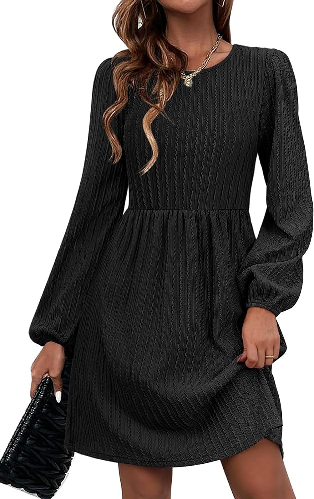 Zeagoo Women's Casual Knit Sweater Dress with Pockets Crew Neck Long Sleeve A-Line Dresses for Wo... | Amazon (US)