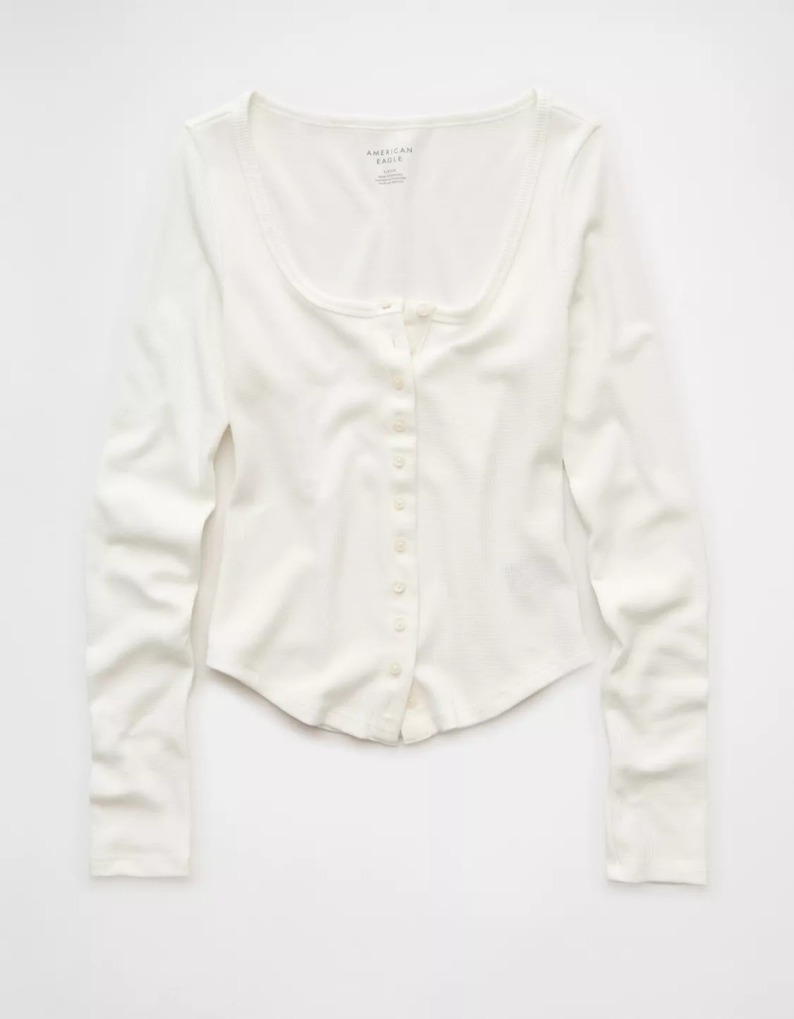 AE Waffle Long Sleeve Button-Up Tee | American Eagle Outfitters (US & CA)