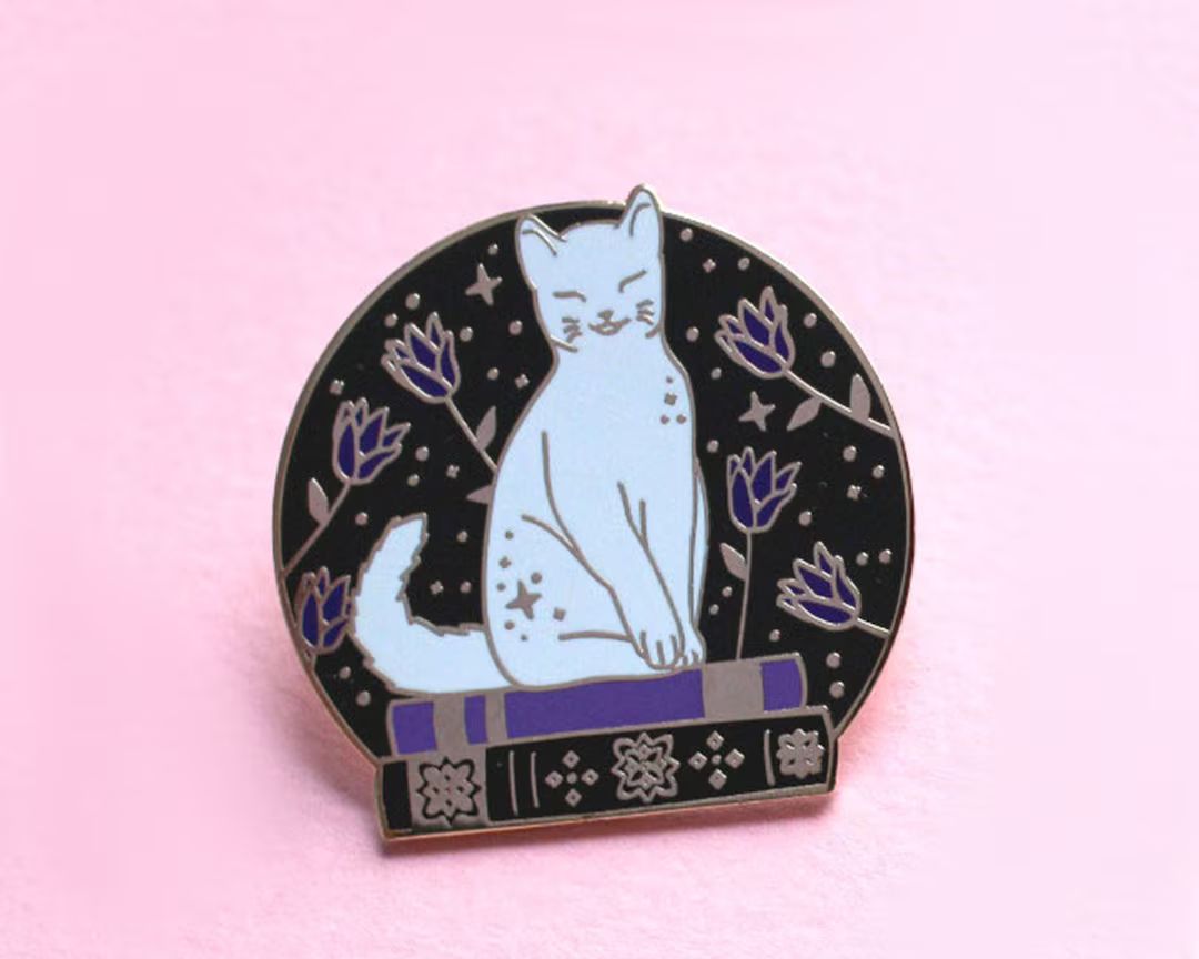 Book loving Cat enamel pin Enamel pin Cat lover gift Book lover White cat Book pin Bookworm gifts... | Etsy (US)