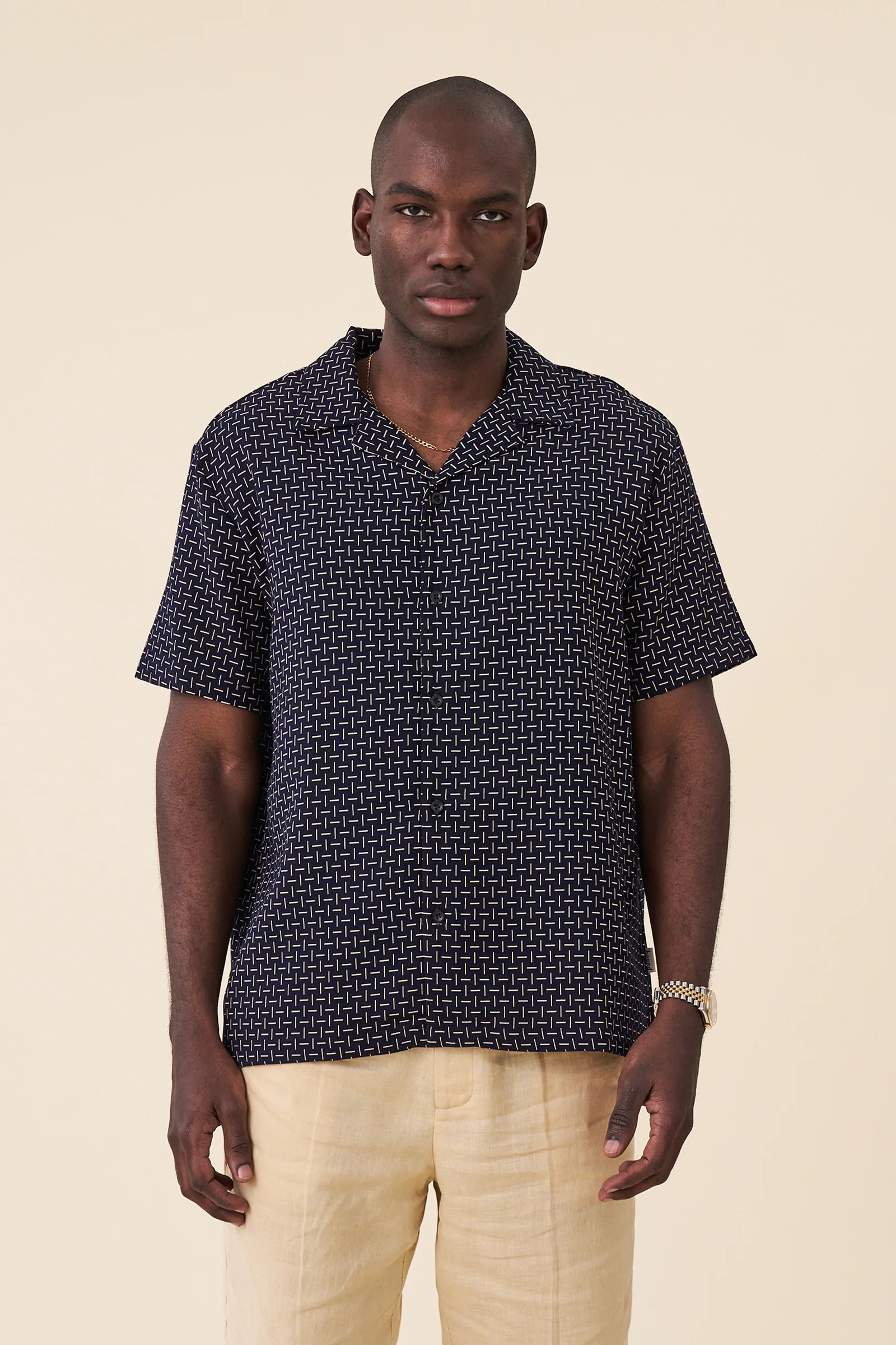 STRIPE CUBAN SS SHIRT - NAVY | Bound UK