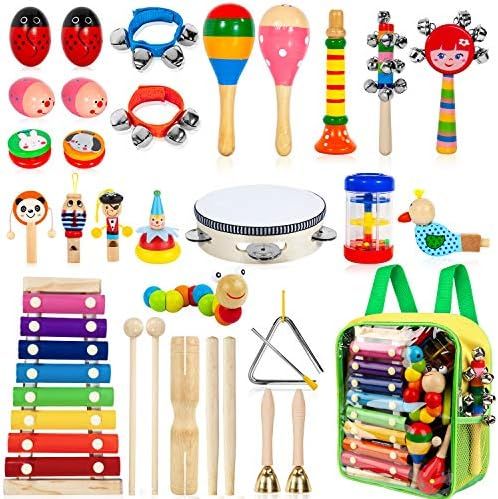 Amazon.com: Kids Musical Instruments, 33Pcs 18 Types Wooden Percussion Instruments Tambourine Xyl... | Amazon (US)