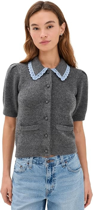 English Factory Women's Lace Trimmed Puff Sleeve Knit Cardigan | Amazon (US)