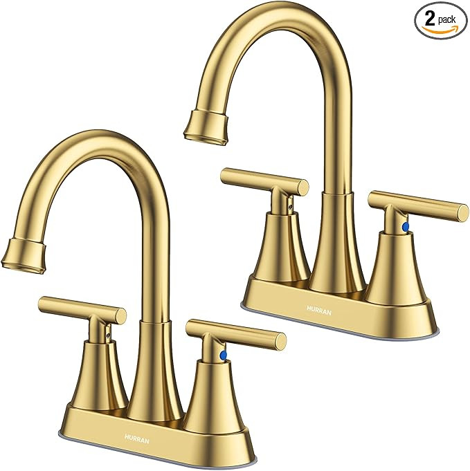 Bathroom Faucets for Sink 3 Hole, Hurran 4 inch Brushed Gold Bathroom Sink Faucet with Pop-up Dra... | Amazon (US)