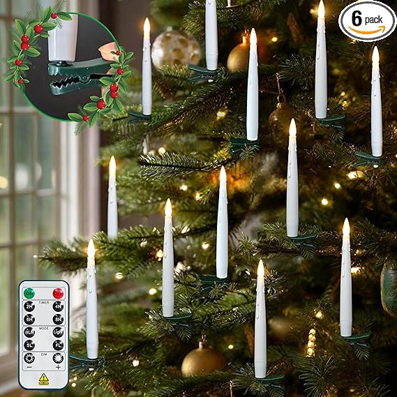 16 PCS Christmas Tree Candle Lights with Green Clips Flameless LED Taper Candles with Remote for ... | Amazon (US)