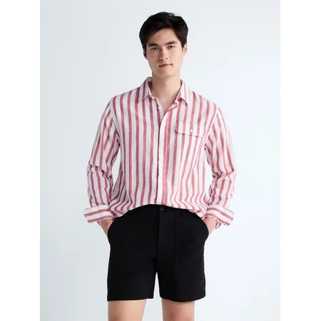 Free Assembly Men's Striped Linen Blend Button Front Shirt with Long Sleeves, Sizes XS-3XL | Walmart (US)