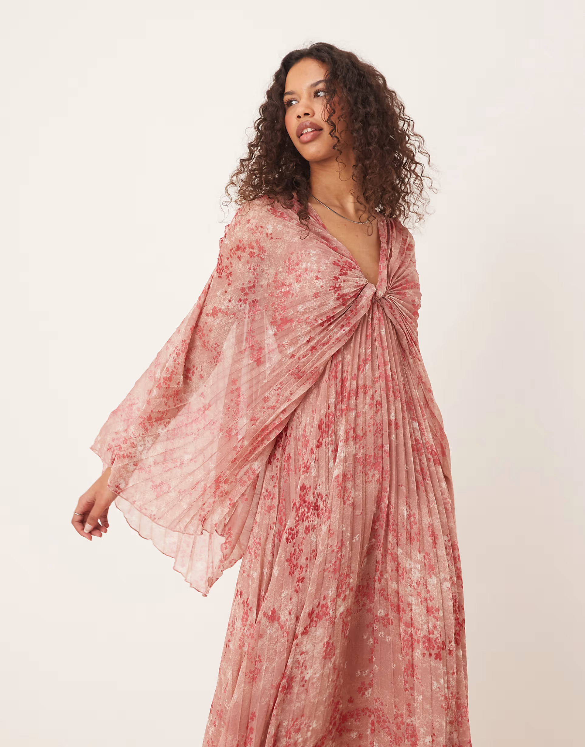 ASOS DESIGN pleated chiffon twist front maxi dress in ditsy print | ASOS (Global)
