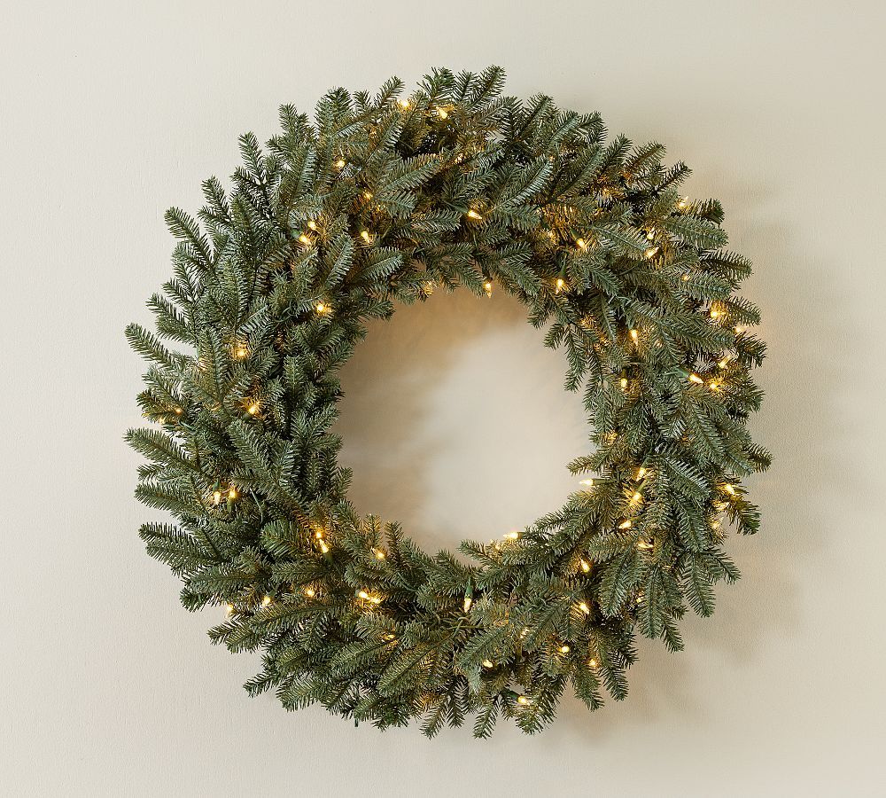 Lit Faux Grand Fir Wreath & Garland With Clear Lights | Pottery Barn (US)