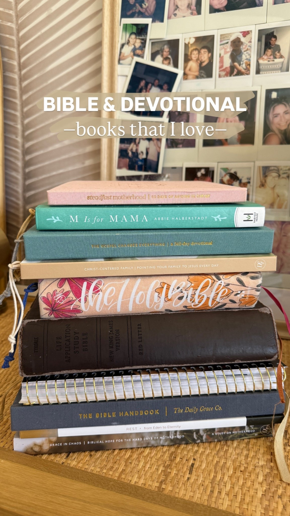 Sharing the Bible’s I use myself, and the ones we have for our kids. Along with bible studies and a resource book, there are SO MANY amazing studies from The Daily Grace. I linked some of my favorites and the ones we are currently going through 🕊️

Current devo- Peaks & Valleys
Everyday Bible- journal Bible
Study Bible w/ context- Life Application NKJV
Currently reading- M Is for Momma

If you ever have questions please reach out to me on Instagram!