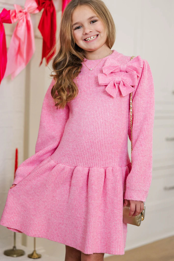 Girls: The Lila Pink Bow Sweater Dress | The Mint Julep Boutique