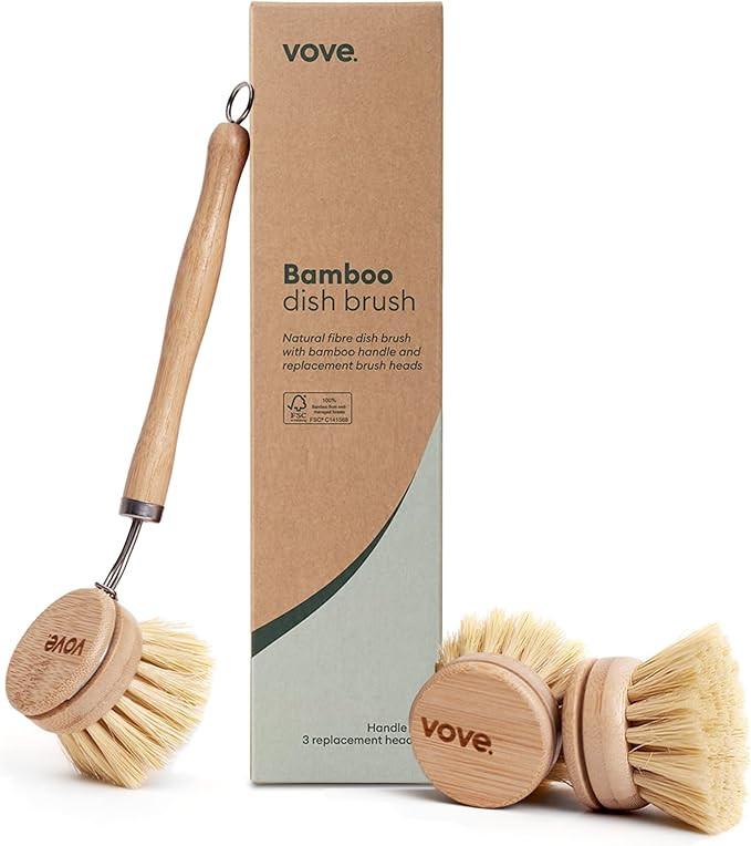 Vove Bamboo Dish Brush, FSC-Certified - Includes 3 Replacement Heads - Natural Fiber Bristles - N... | Amazon (US)
