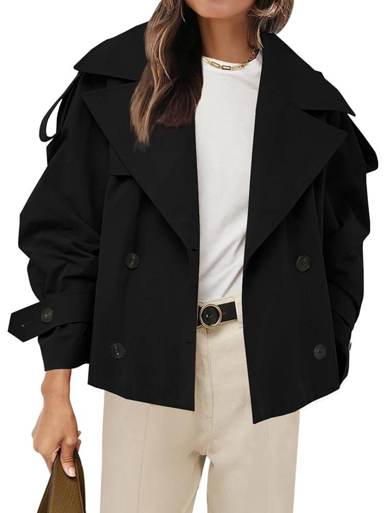 Tankaneo Womens Cropped Trench Coat Casual Double Breasted Short Jacket Fall Fashion Outerwear wi... | Amazon (US)