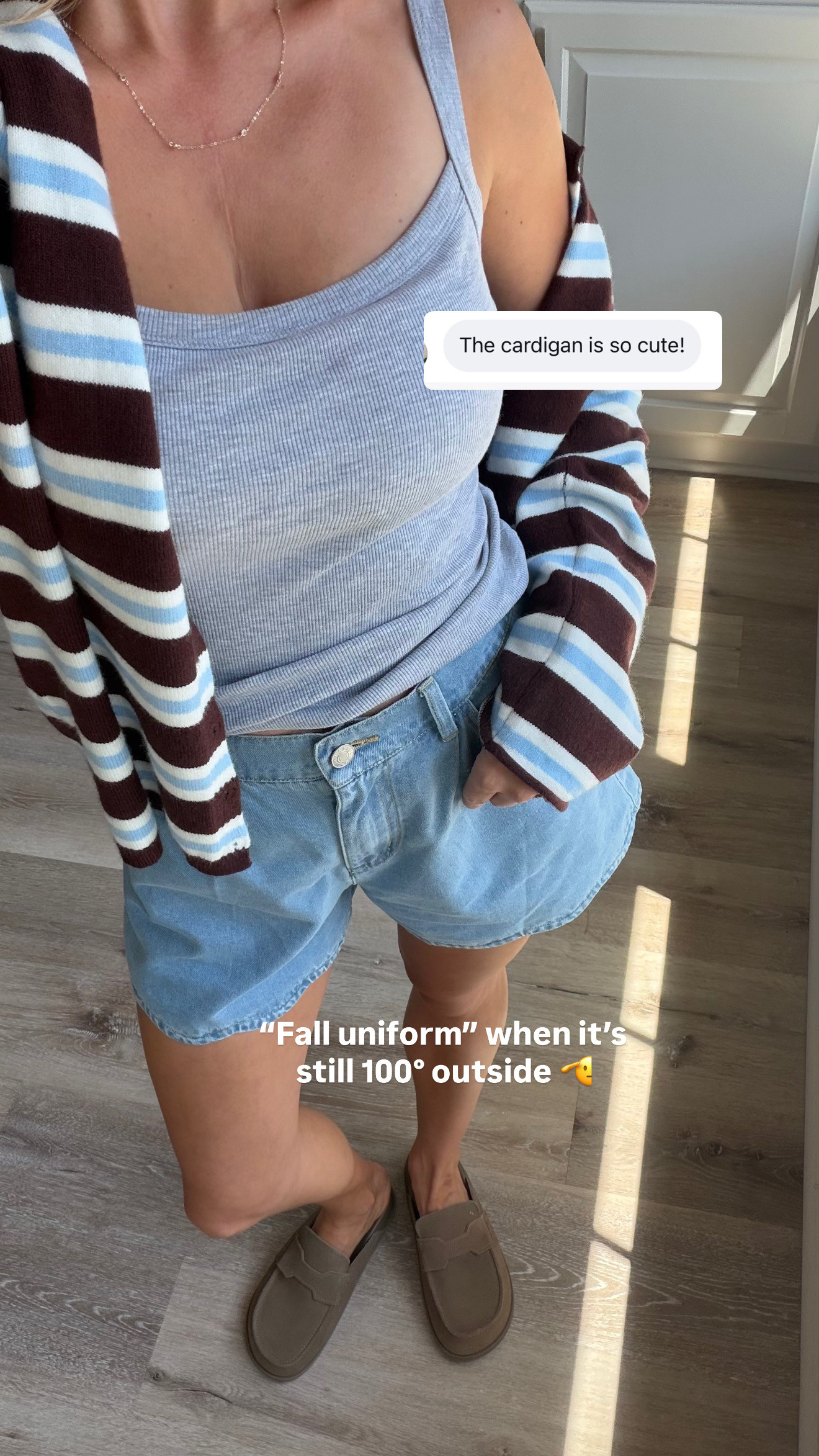 Easy fall outfit combo! Size S in tank and cardigan and 4 in jean shorts!
 

 #LTKootd #LTKmomlife