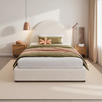 Bed Frame With Boucle Upholstered Round Curved Headboard | Wayfair North America