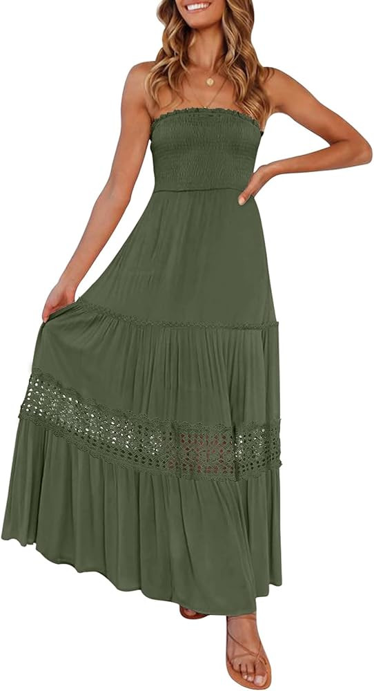 ZESICA Women's 2026 Summer Boho Maxi Dresses Strapless Off Shoulder Lace Flowy A Line Beach Vacat... | Amazon (US)