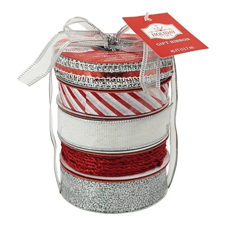 Assorted Red, White, and Silver Metallic Christmas Ribbons and Trims, 9', 5 Count, by Holiday Tim... | Walmart (US)