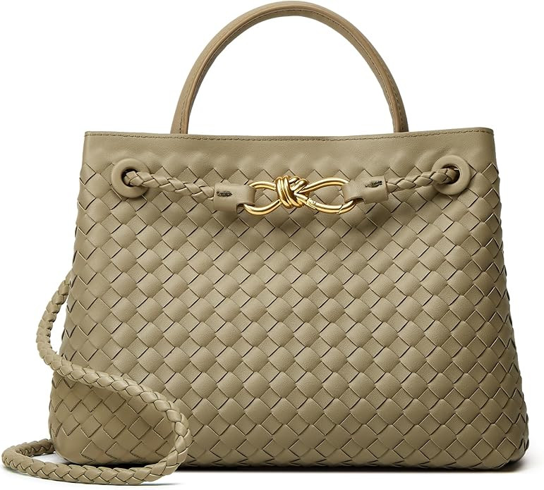 Woven Tote Bag Womens Purse: Vegan Leather Shoulder Handbags - Fashion Summer Beach Tote Bags - L... | Amazon (US)