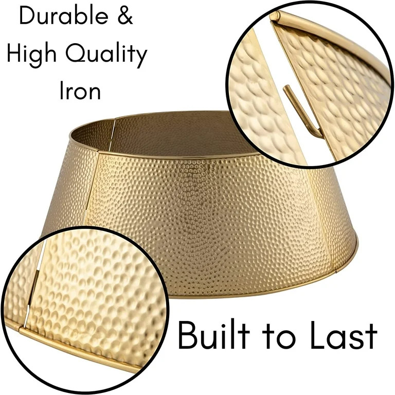 BIRDROCK HOME 4-Panel Christmas Tree Collar - Gold - Hammered - Walmart.com | Walmart (US)