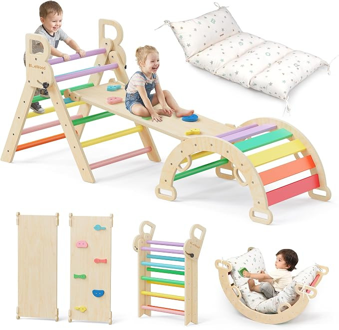Pikler Triangle Set with Cushion - Montessori Philosophy Climbing Set for Toddlers, Foldable Indo... | Amazon (US)