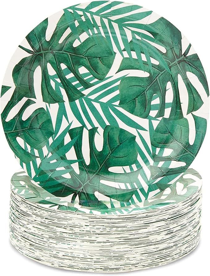 Blue Panda Tropical Paper Party Plates, 9 Inches (80 Count), Green Palm Leaves | Amazon (US)