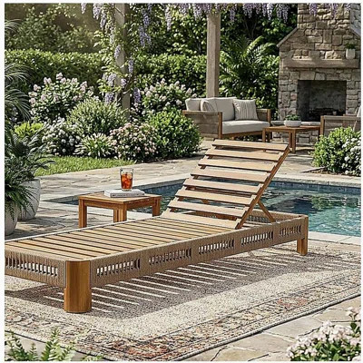 Acacia Wood Outdoor Chaise Lounge with Adjustable Backrest, Handwoven Rope Accents, Weather-Resistant Patio Recliner for Poolside, Backyard & Deck, Na | Wayfair North America