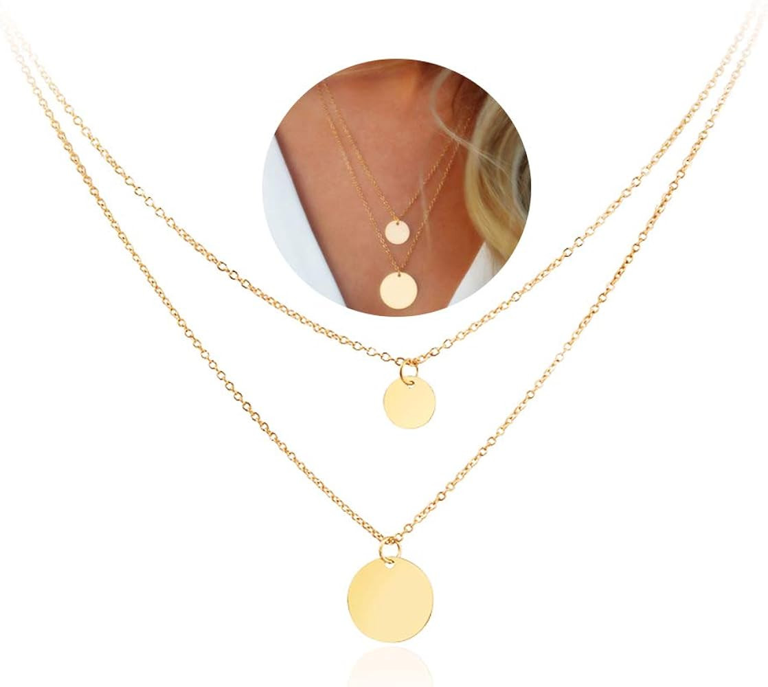WLL Bohemia Double Gold Layered Chain Necklace Dainty Disc Round Sequin Coin Necklace for Women S... | Amazon (US)