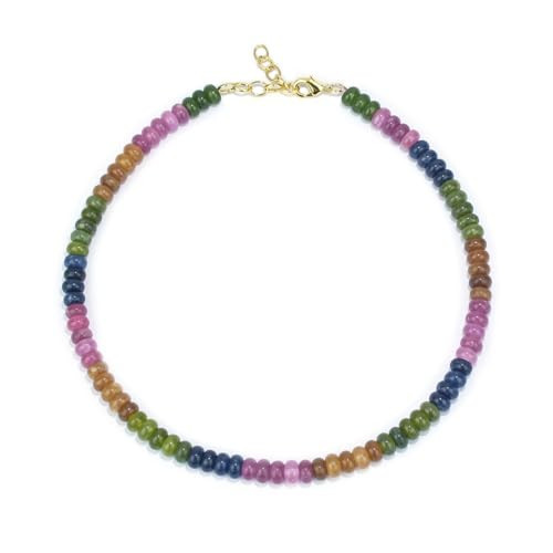 Gemstone Beaded Necklace for Women, Colorful Natural Jade Gemstone Choker Necklace, Handmade Rainbow Stone Bead Necklaces Beach Summer Jewelry (Rainbow) | Amazon (US)