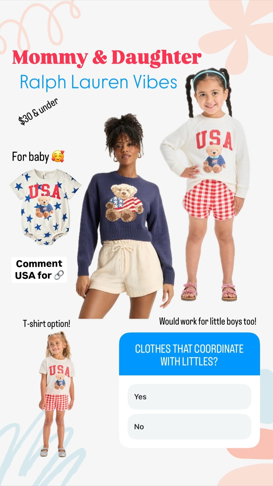 $30 & under -Mommy & Daughter  Ralph Lauren Vibes -For baby too.  🥰 
Target patriotic gear for summer is so cute! 

#LTKFindsUnder50 #LTKBump #LTKFamily